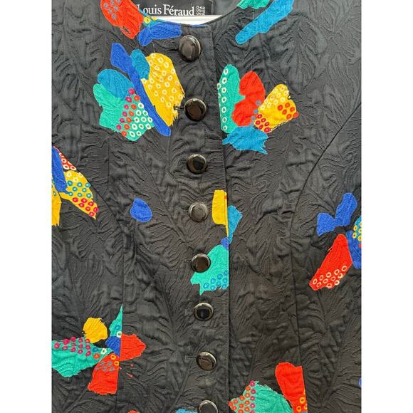 Vintage 90s/80s Louis Feraud Short Sleeve Blazer Abstract Butterfly Cotton 12 - Picture 4 of 11